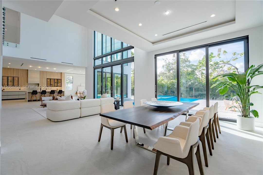 Dining area with pool views