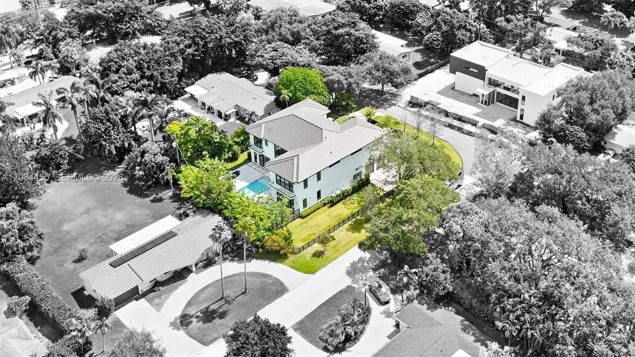 Aerial view highlighting the property boundaries