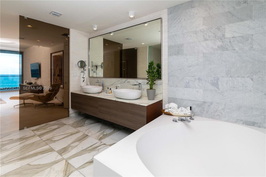 Master bathroom with ocean view