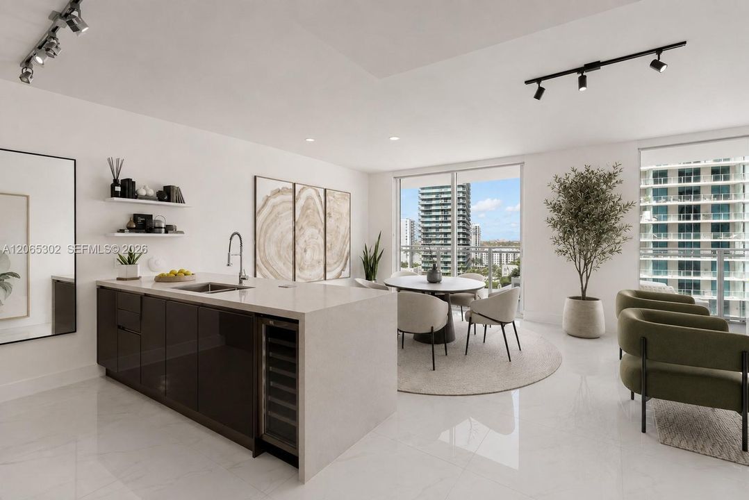 Virtually staged kitchen view