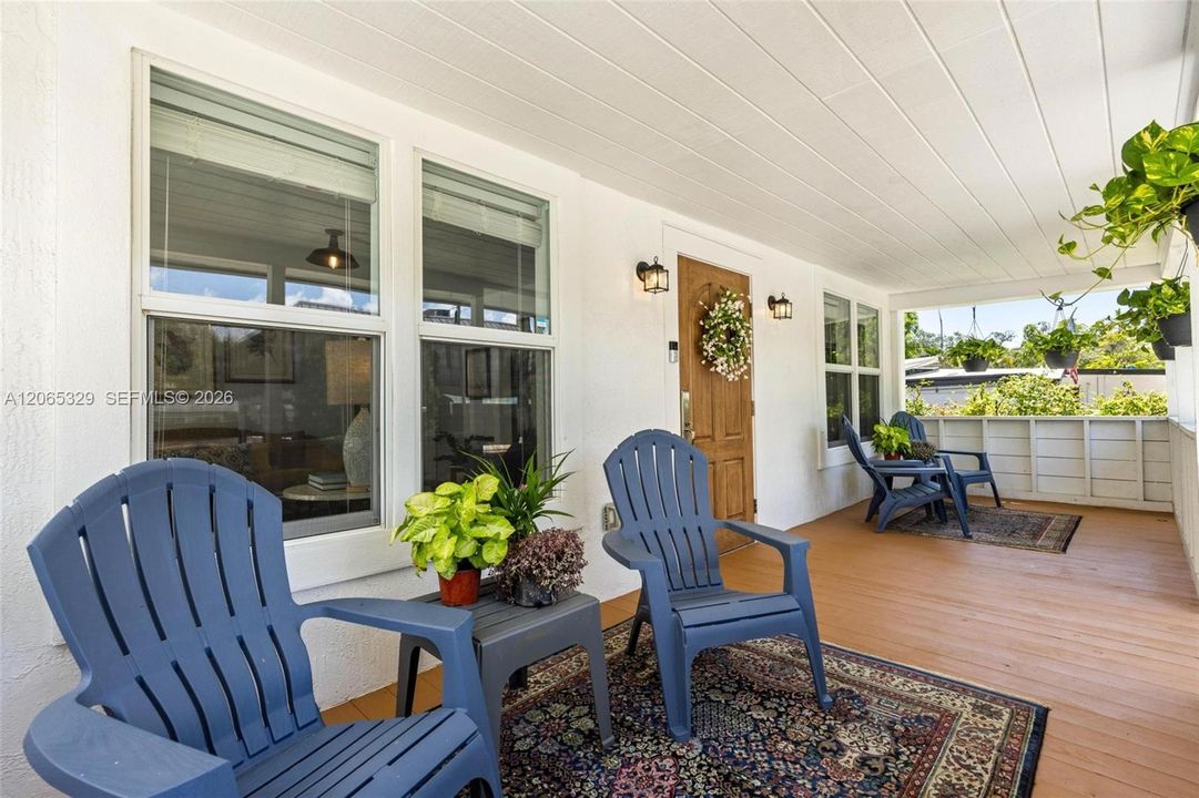 Wide, covered, shaded, and made for actually sitting outside — not just looking pretty from the street.
