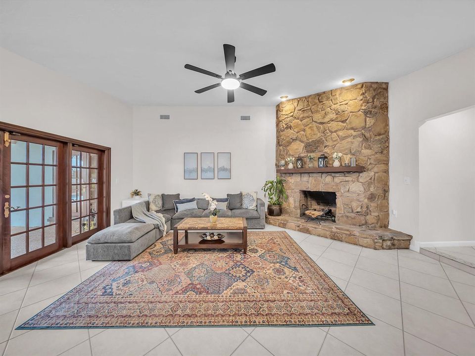 Living Room with Stone Fireplace