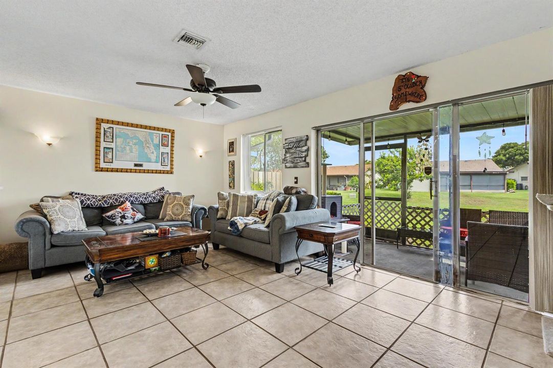 living and patio with view