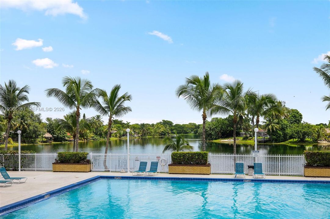 Primary swimming pool overlooking lake