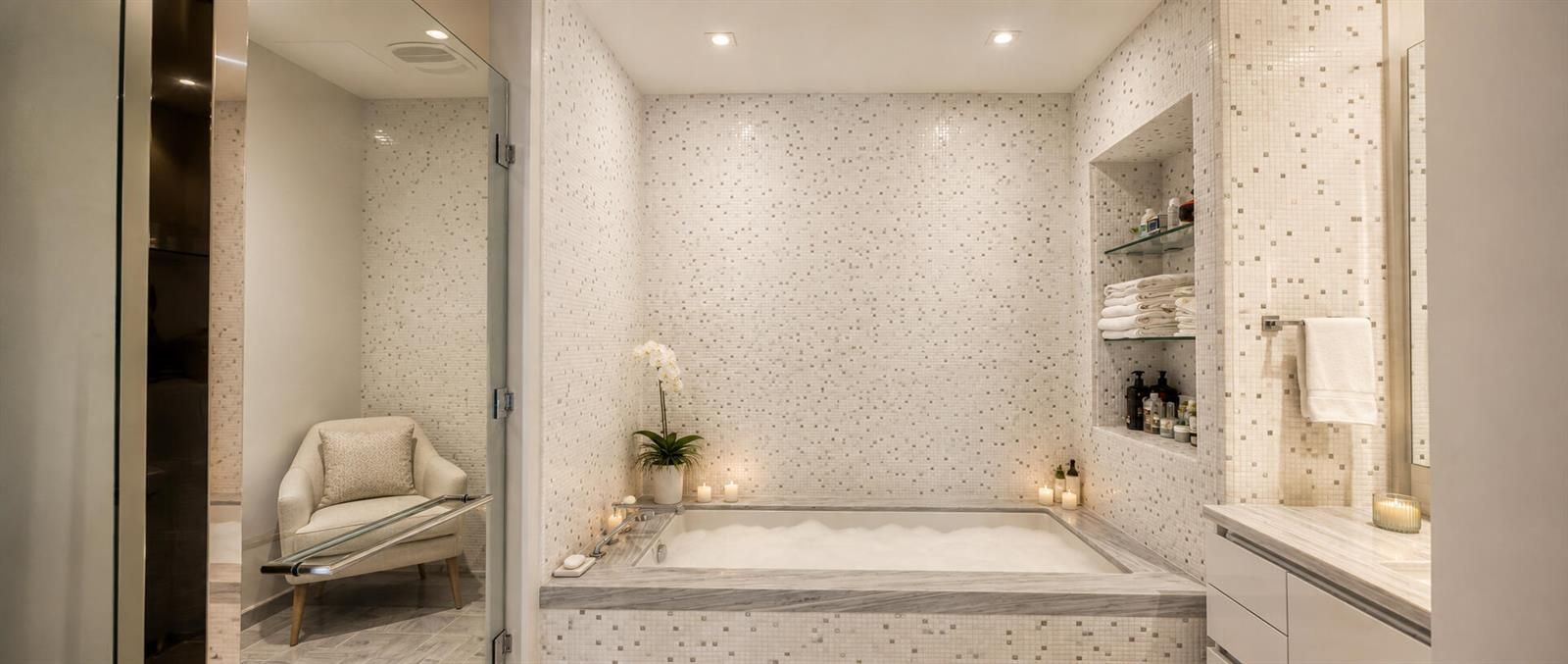 Master Spa-like Mosaic Tile Bathroom