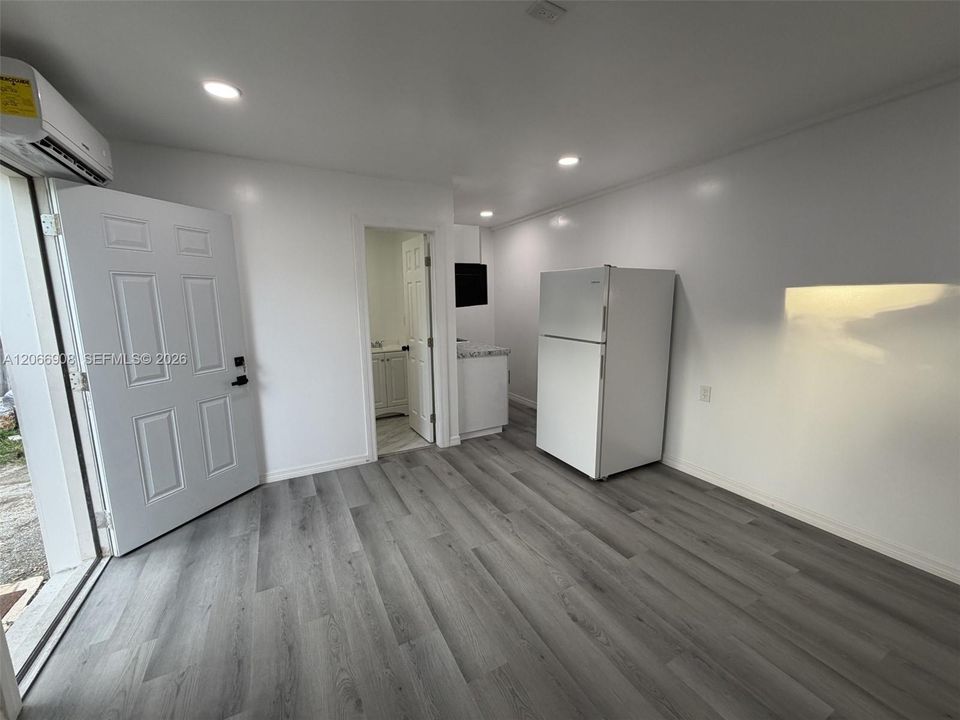 Open studio living area and entry