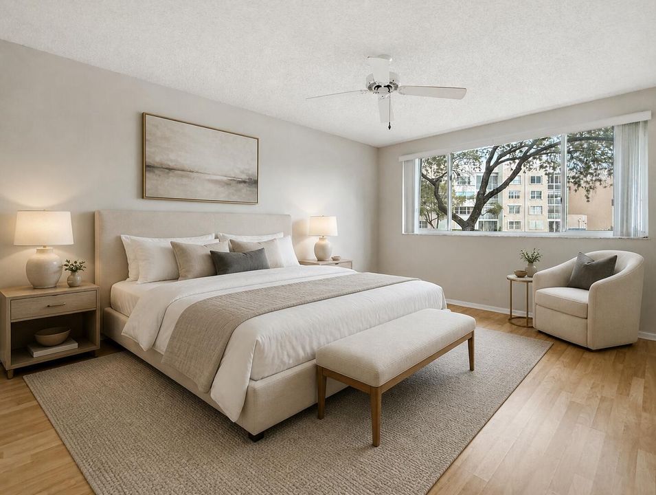 Virtually staged primary bedroom room