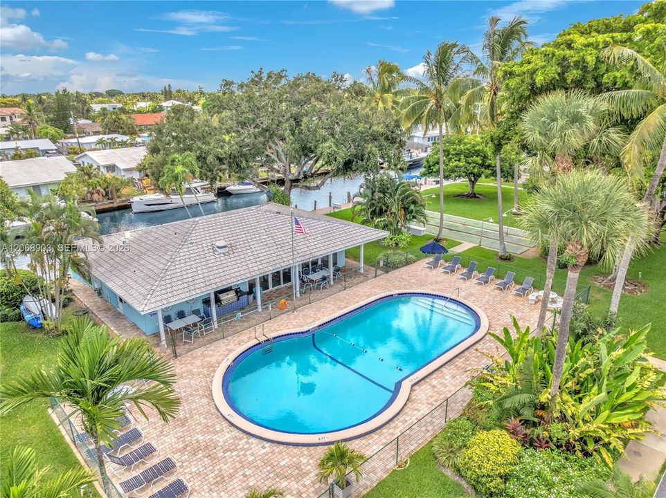 Canal-side pool and club house