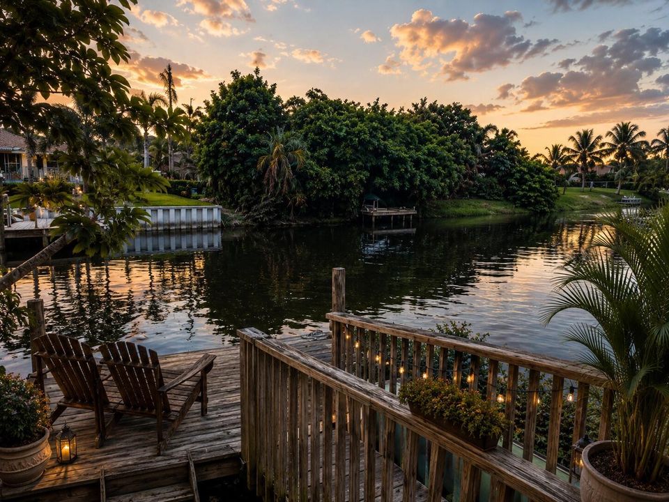 Canal view at sunset-virtually staged