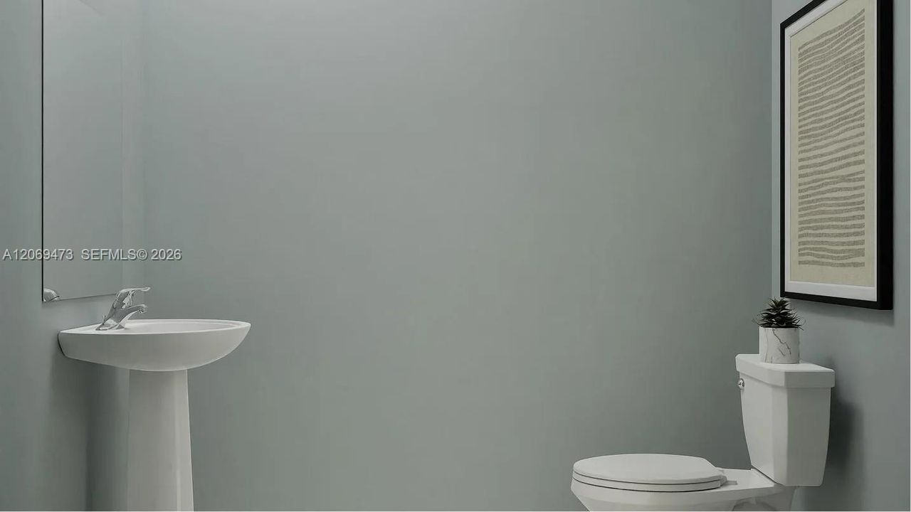 This convenient powder room is readily accessible from the main living area for residents and guests.