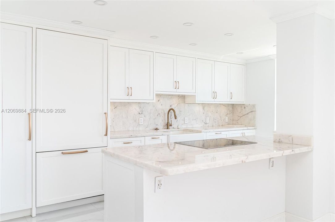 Open concept kitchen with granite countertops
