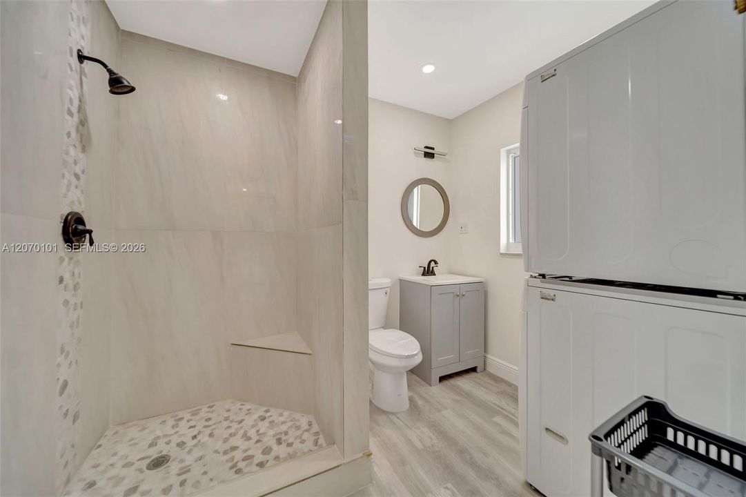 Shower, toilet, vanity