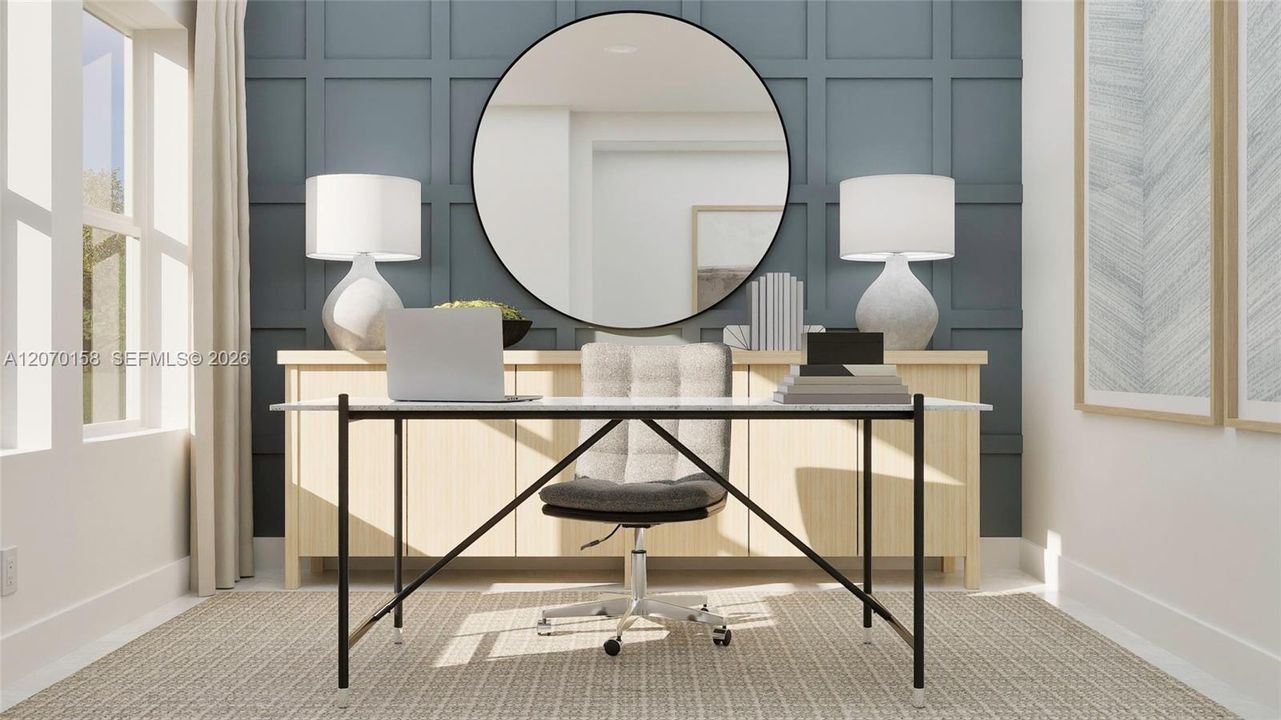 Just off the foyer, the flex space is a versatile area perfect for a lounge or home office, as shown here.