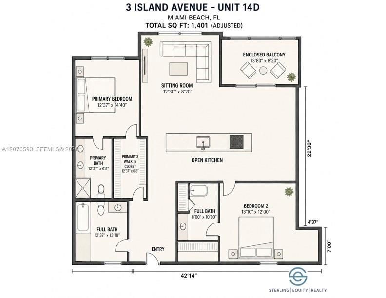 For Rent: $11,500 (2 beds, 3 baths, 1401 Square Feet)