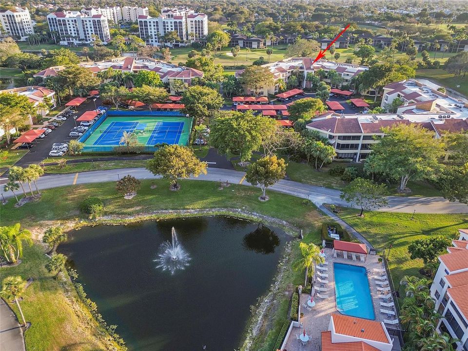 Community pool adjacent to building