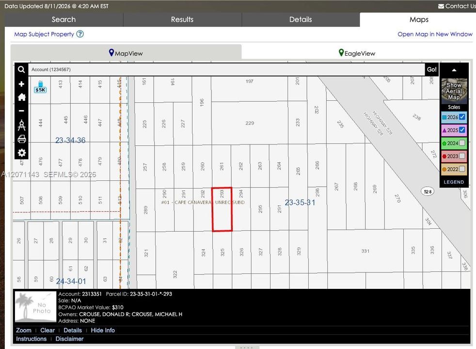 На продажу: $4,500 (1.25 acres)
