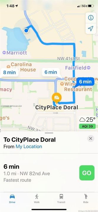1 mile to City Place Doral