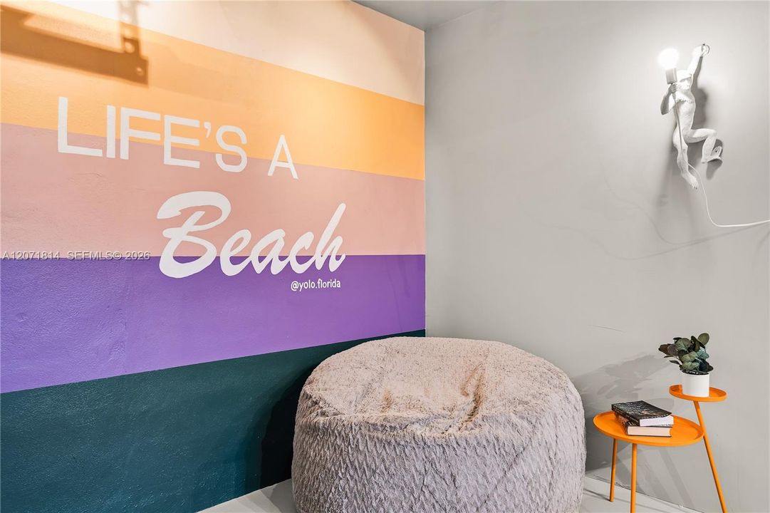 Fun themed accent wall, ideal for a kids' room or playful retreat