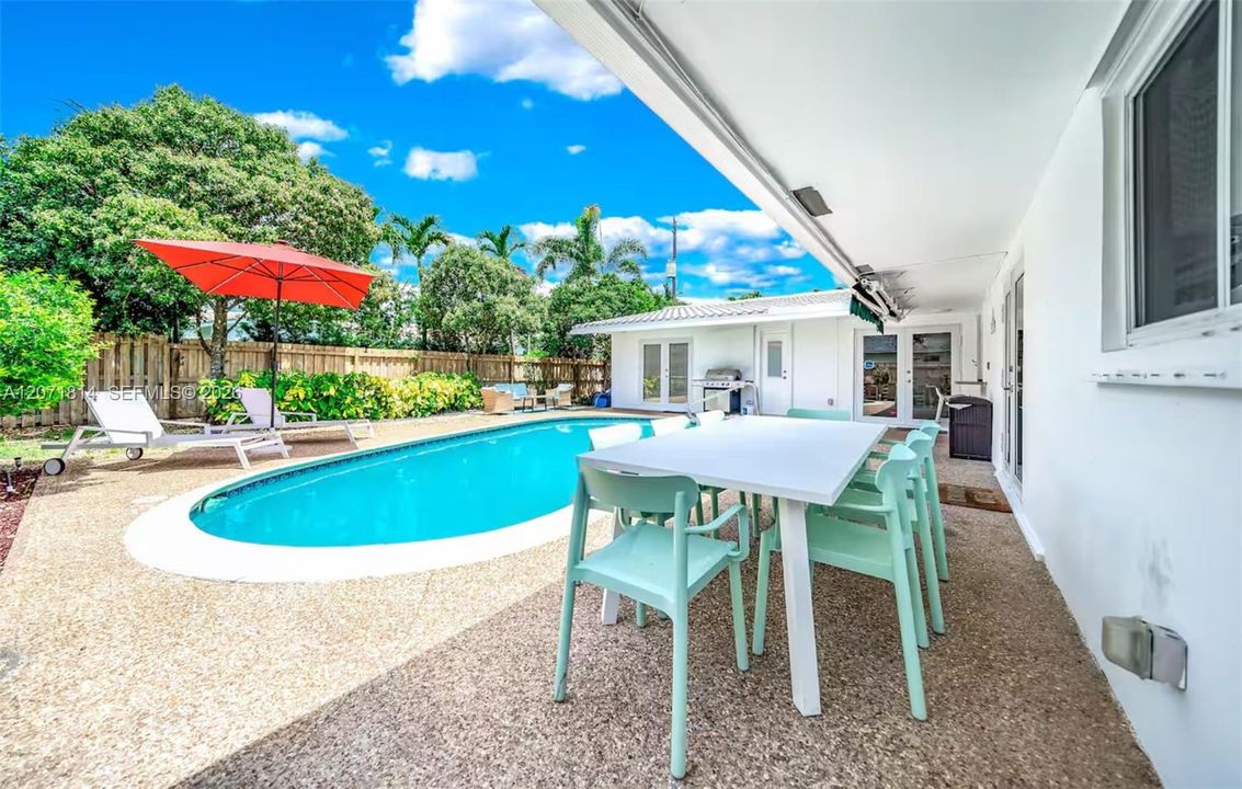 Covered patio overlooking the pool