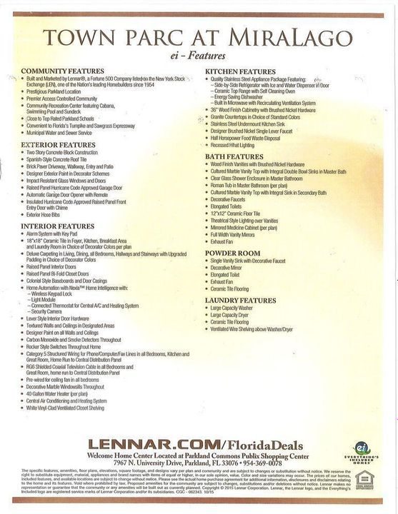 menu of amenities