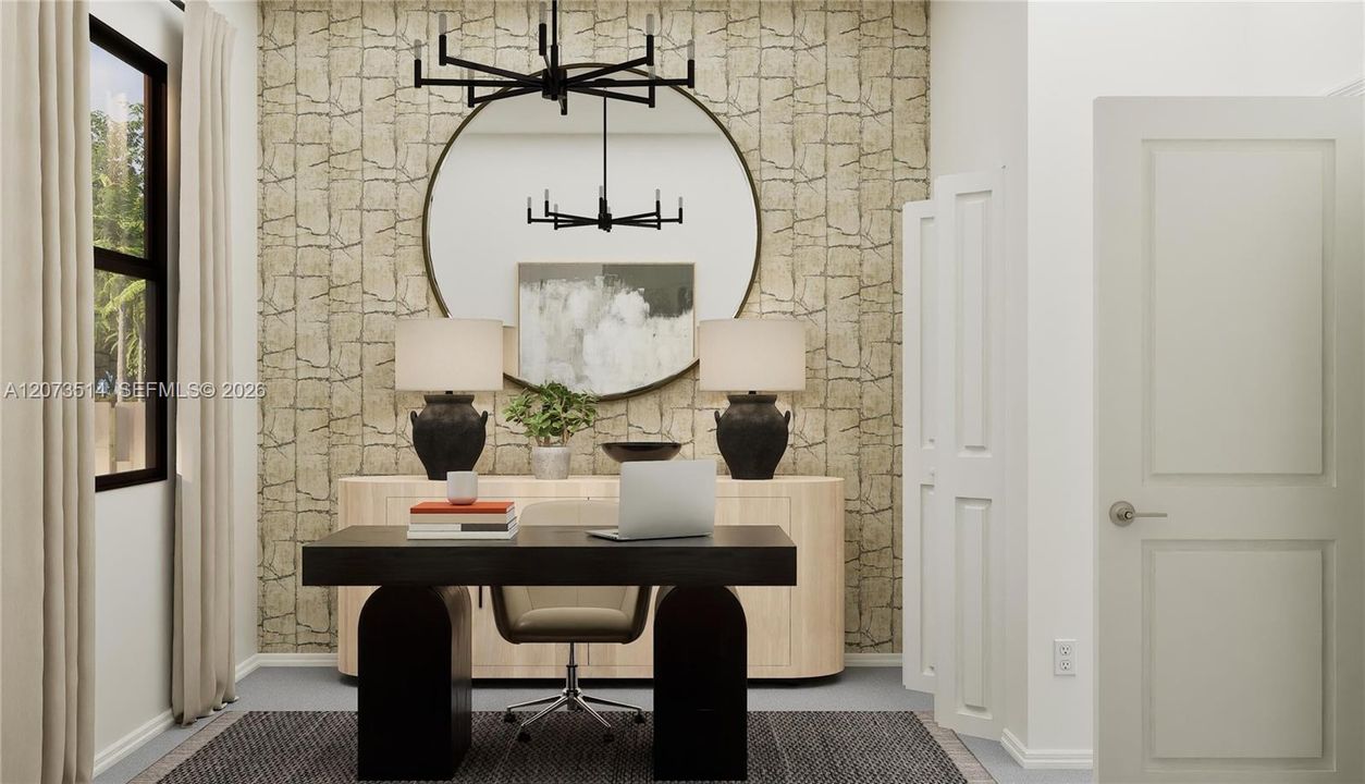 This bedroom offers a flexible location on the first floor, making it perfectly suited for a studio, guest suite or home office, as shown here.