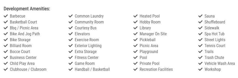AMENITIES LIST