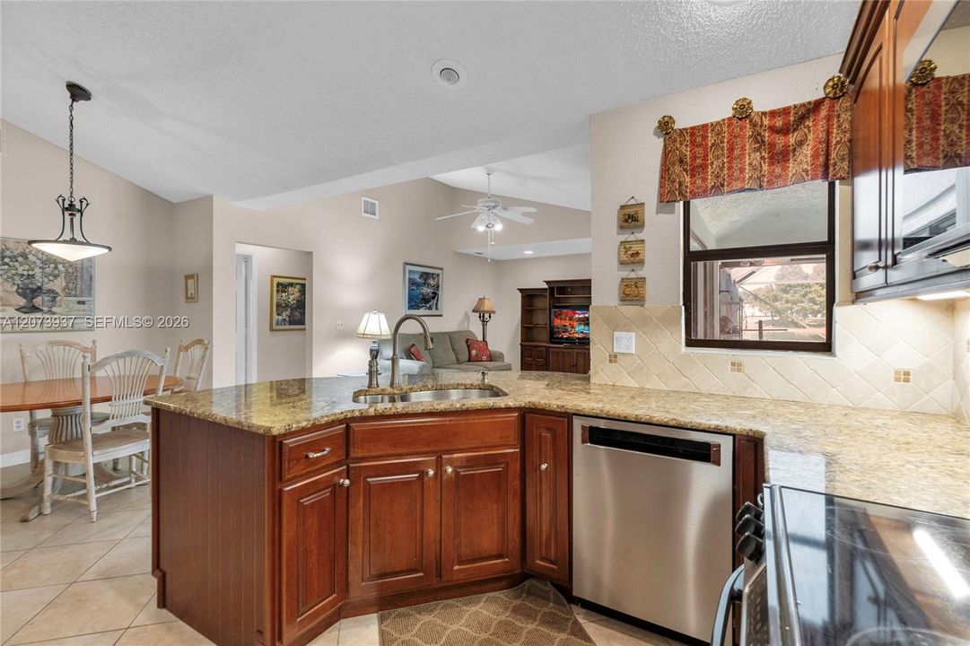 Granite countertops and stainless steel appliances