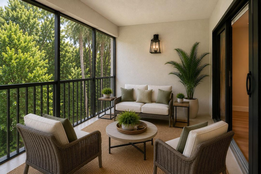 Screened patio virtually staged