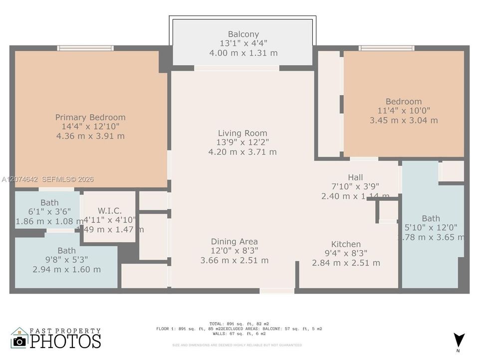 For Rent: $2,400 (2 beds, 2 baths, 891 Square Feet)