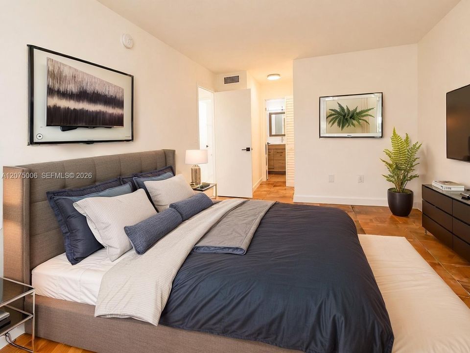 Virtually staged primary bedroom