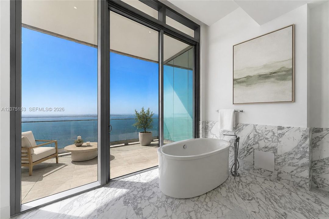 Primary Bathroom. UNA Residences Brickell. One or more photos have been virtually staged.