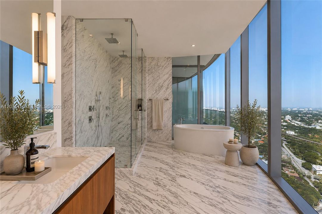 Secondary Bathroom. UNA Residences Brickell. One or more photos have been virtually staged.