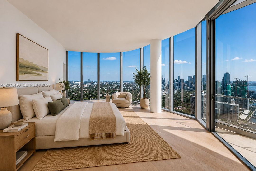 Secondary Primary Bedroom. UNA Residences Brickell. One or more photos have been virtually staged.