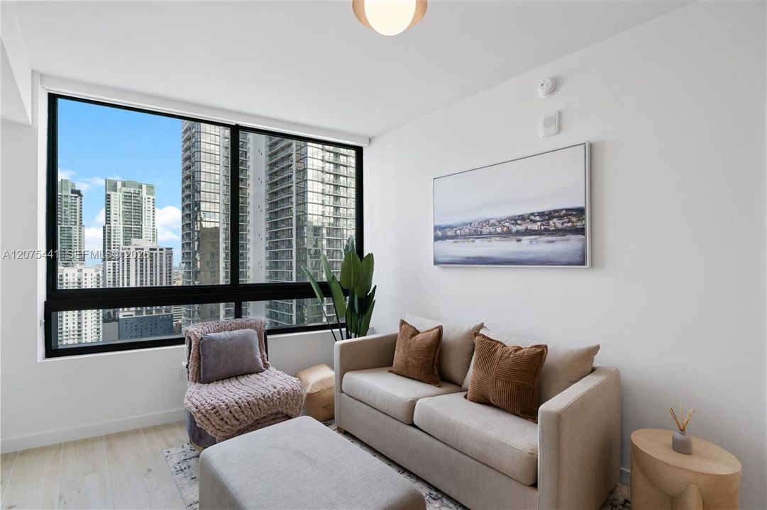living room with great citiscapes