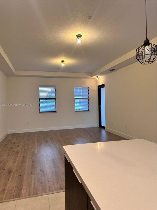 View from kitchen to living room area