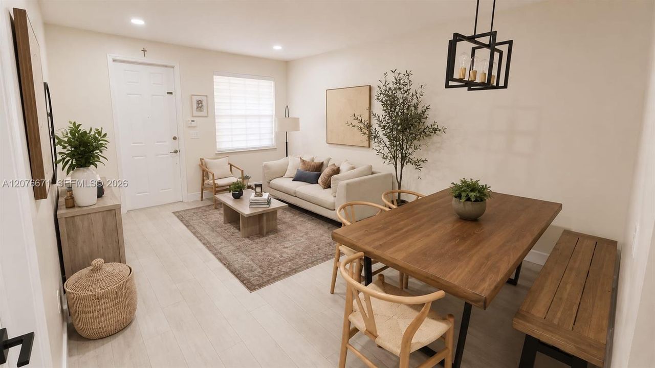 Updated walls and ceilings with smooth finish and recess lighting