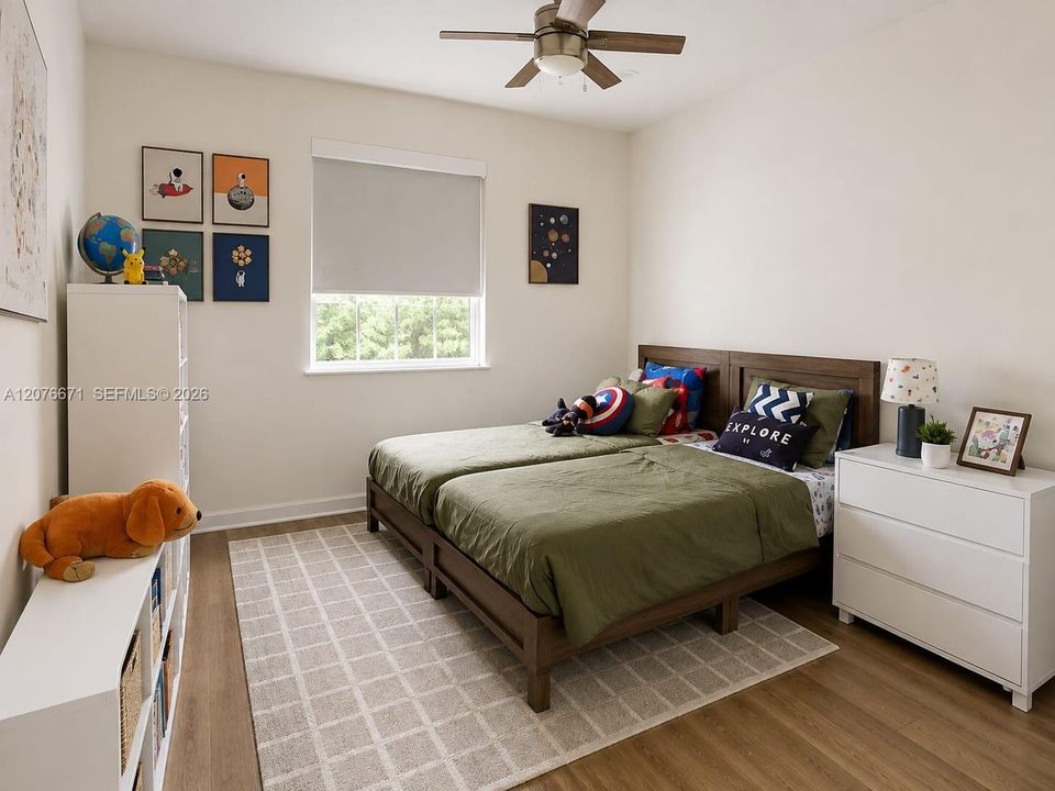 Second bedroom  engineered wood flooring throughout the home