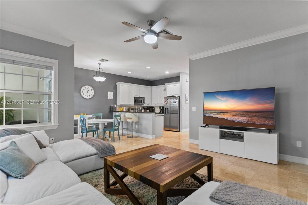 Spacious Great Room flowing into the Kitchen and Dining area.