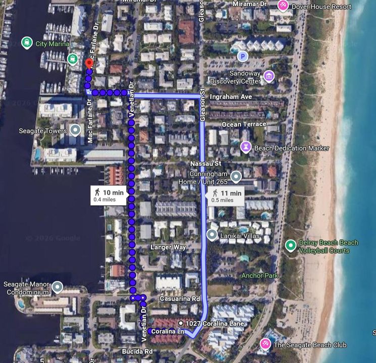 1027 Coralina Ln to Seagate Yacht Club