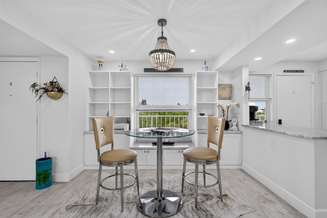 Dining area with built-in cabinetry
