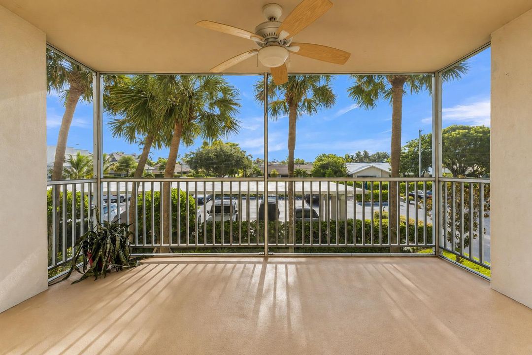 Sunny Screened Porch with Palms