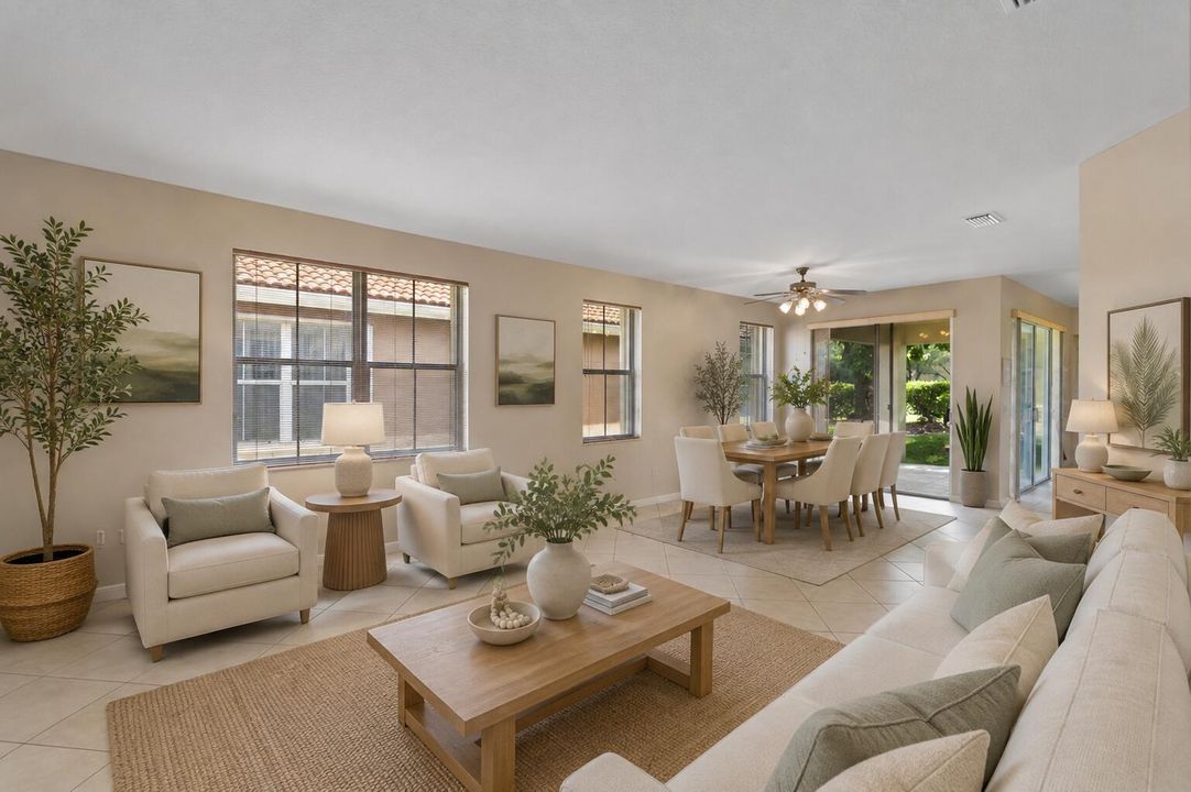 Virtually staged living and dining room
