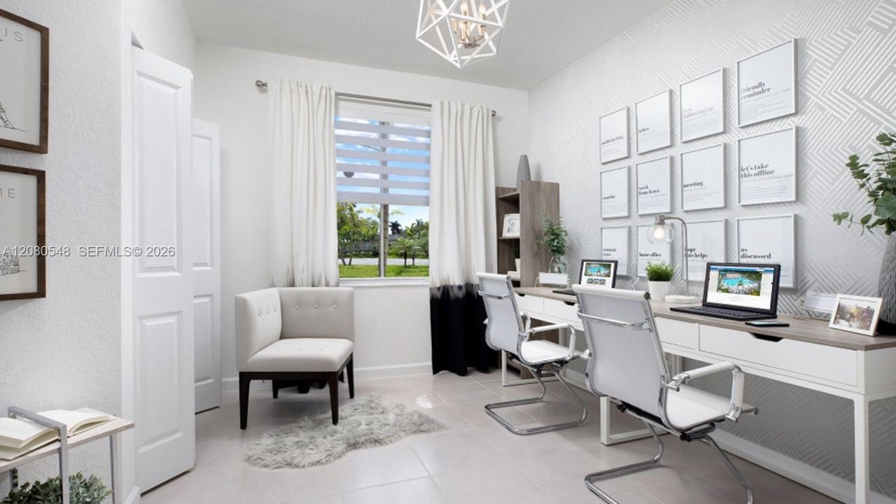 This first-floor bedroom is located just off the foyer, great for overnight guests or as a work space for residents to do work and study.