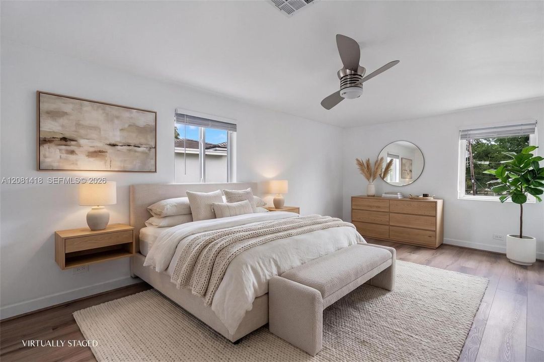 Virtually Staged – Third bedroom with closet and adjacent bathroom