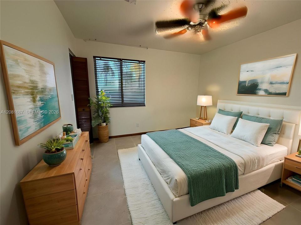 Staged primary bedroom