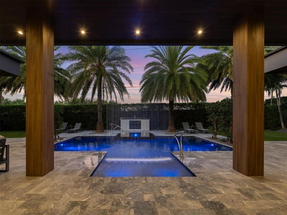 pool waterfall night 1
