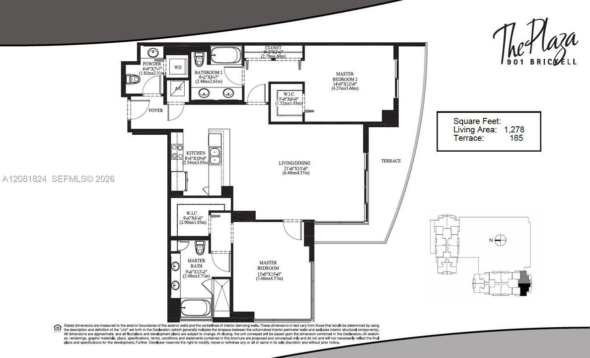 Most Desired 2 Bedroom, Spacious split floor plan at the Plaza.
