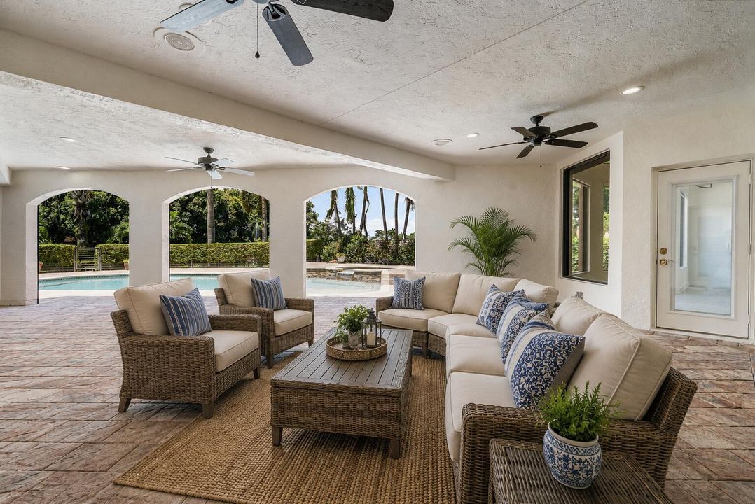Covered patio staged