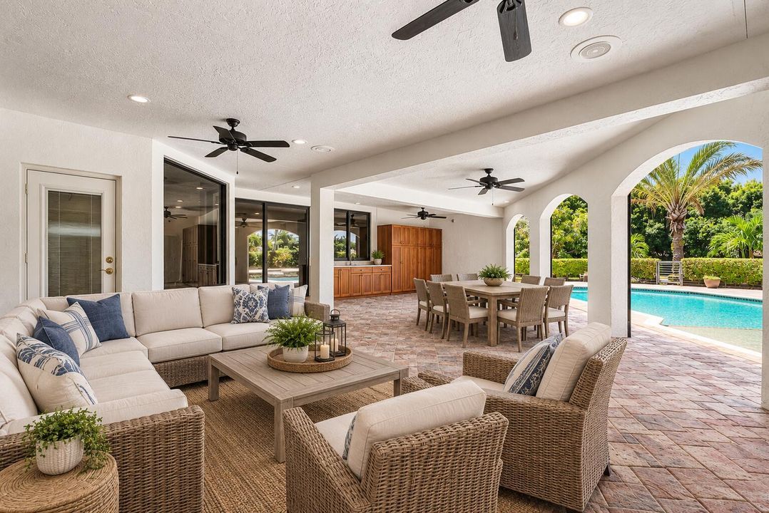 Covered patio staged