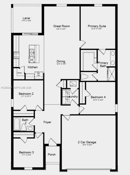 Floor Plan - Additional Highlights Include: GE refrigerator, washer and dryer, window blinds throughout, and vertical blinds on the sliding glass door.